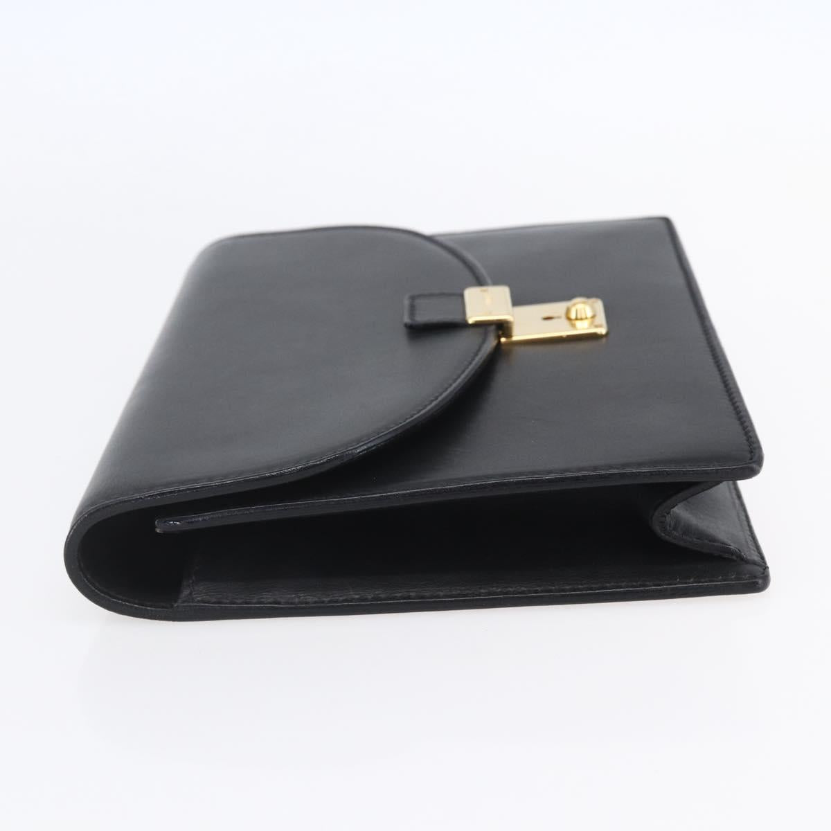 GUCCI Clutch Bag Leather Black Gold Auth ka351
