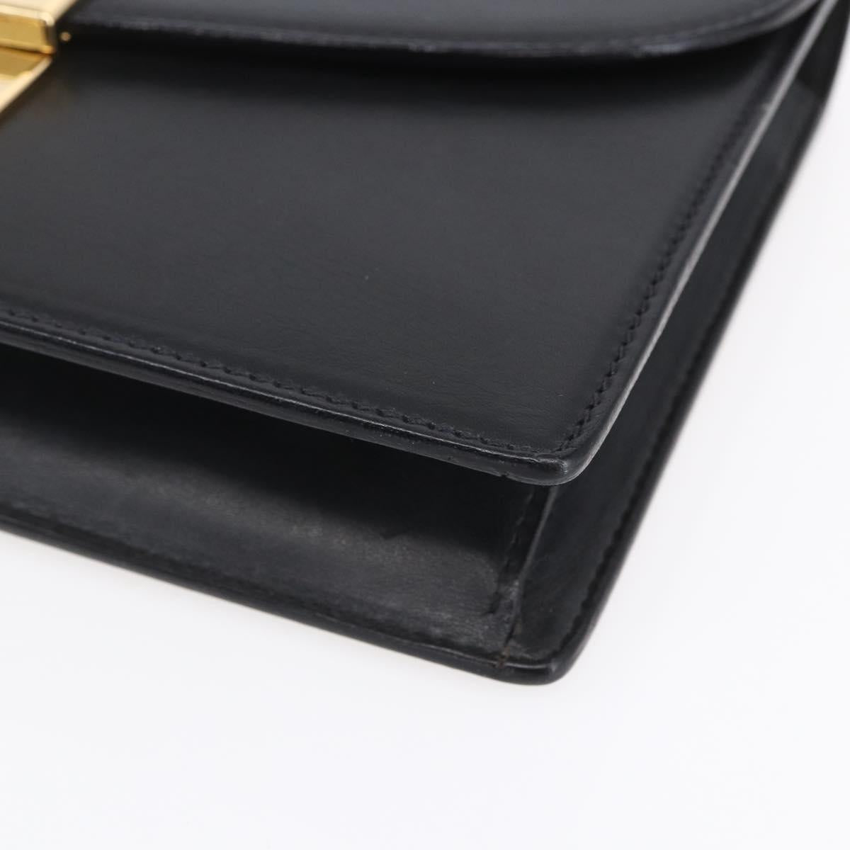GUCCI Clutch Bag Leather Black Gold Auth ka351