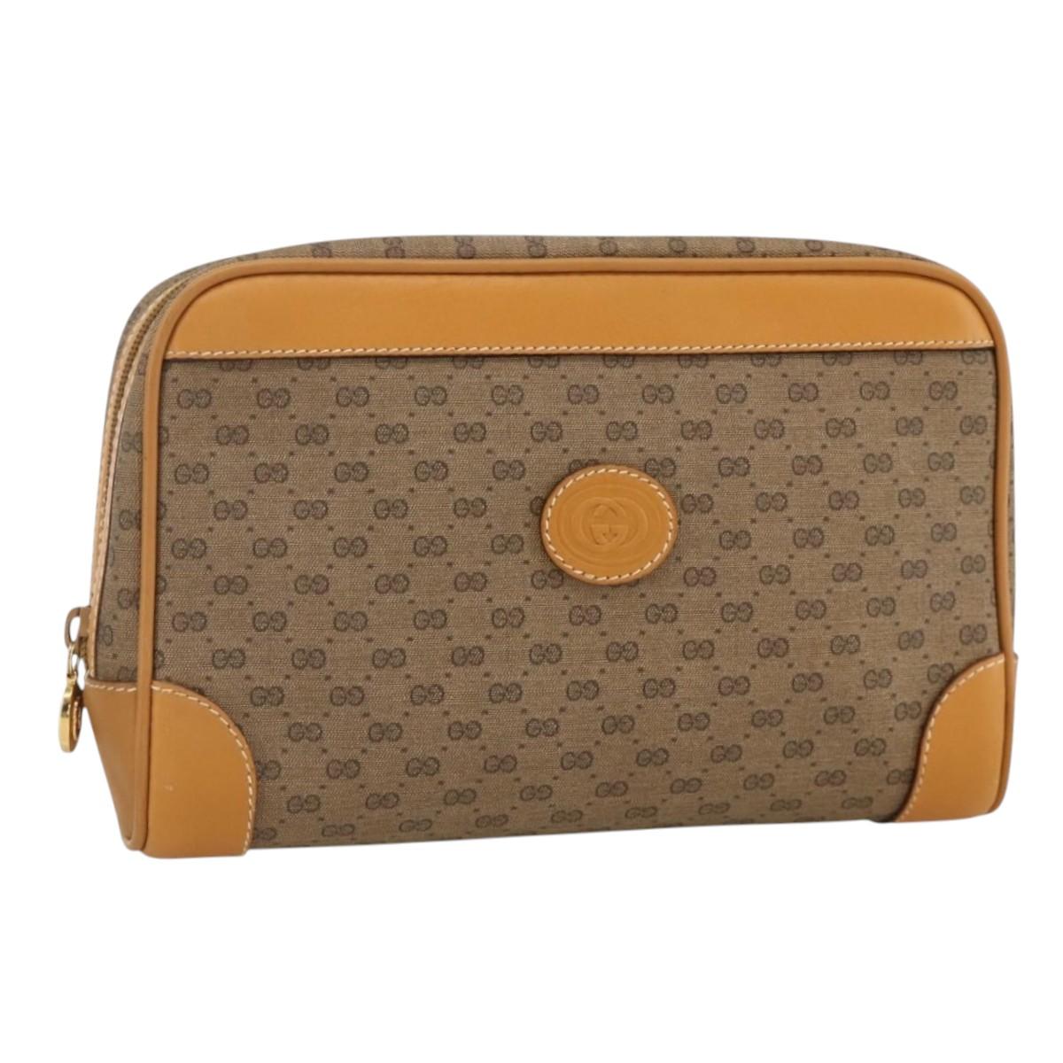 GUCCI Micro GG Supreme Clutch Bag PVC Beige Gold Auth ka3514