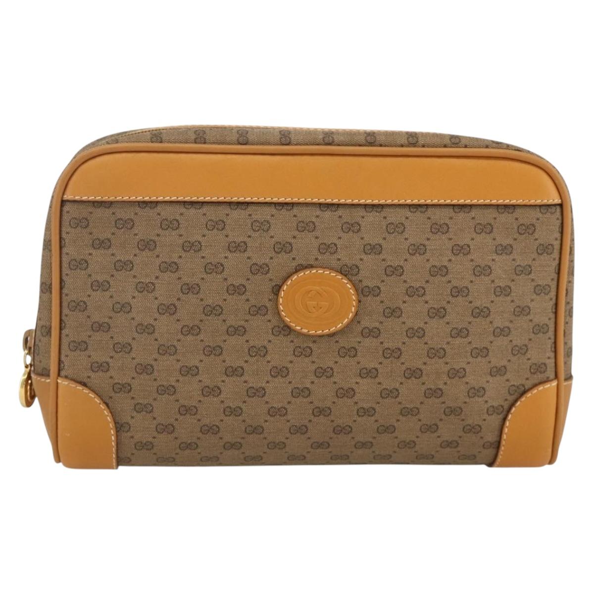 GUCCI Micro GG Supreme Clutch Bag PVC Beige Gold Auth ka3514