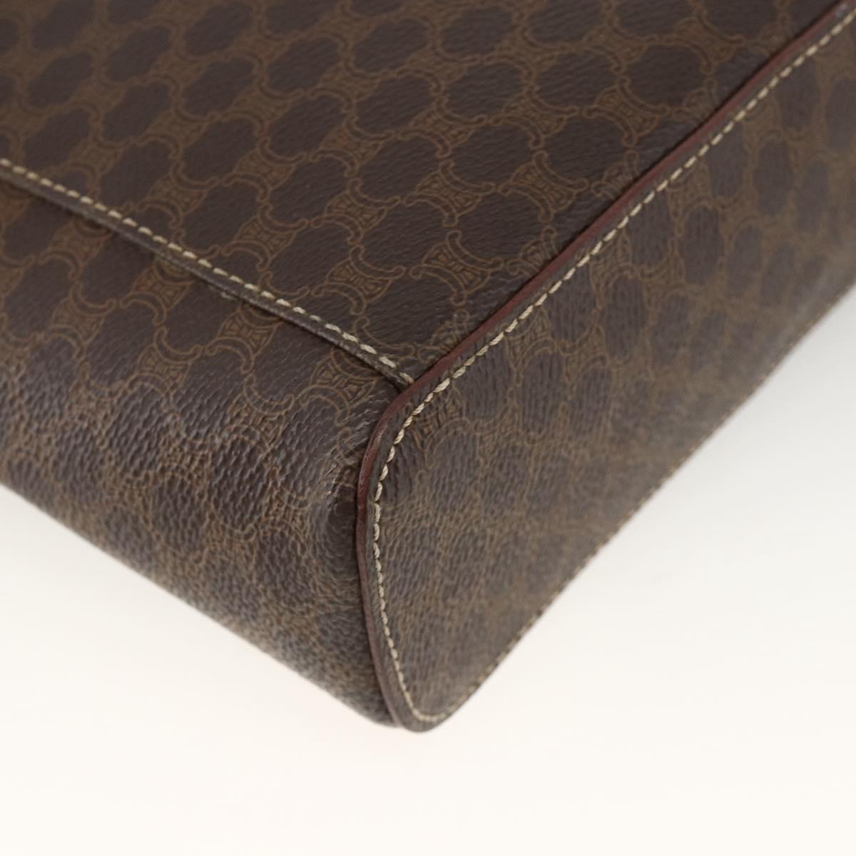 CELINE Macadam Canvas Vanity Hand Bag PVC Leather Brown Gold Auth ka3516
