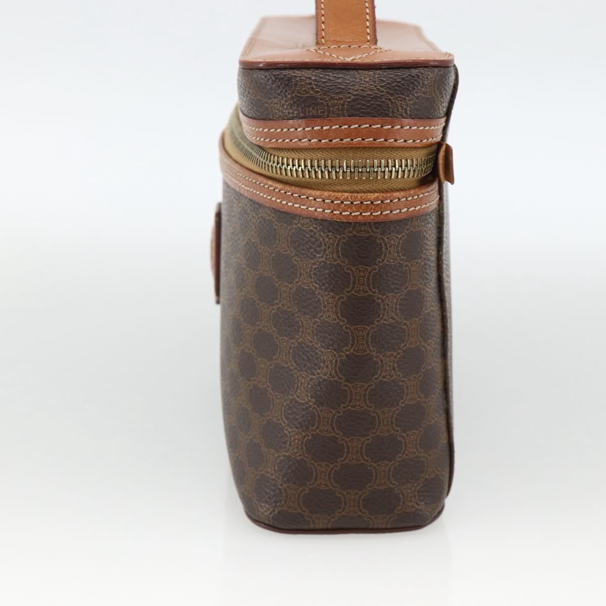 CELINE Macadam Canvas Vanity Hand Bag PVC Leather Brown Gold Auth ka3516