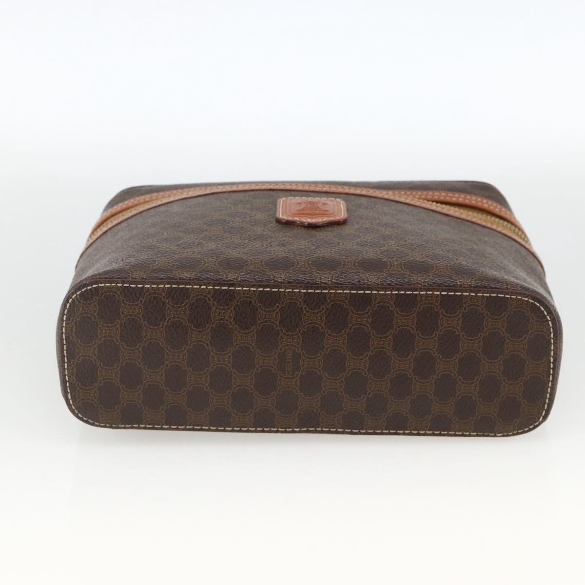 CELINE Macadam Canvas Vanity Hand Bag PVC Leather Brown Gold Auth ka3516