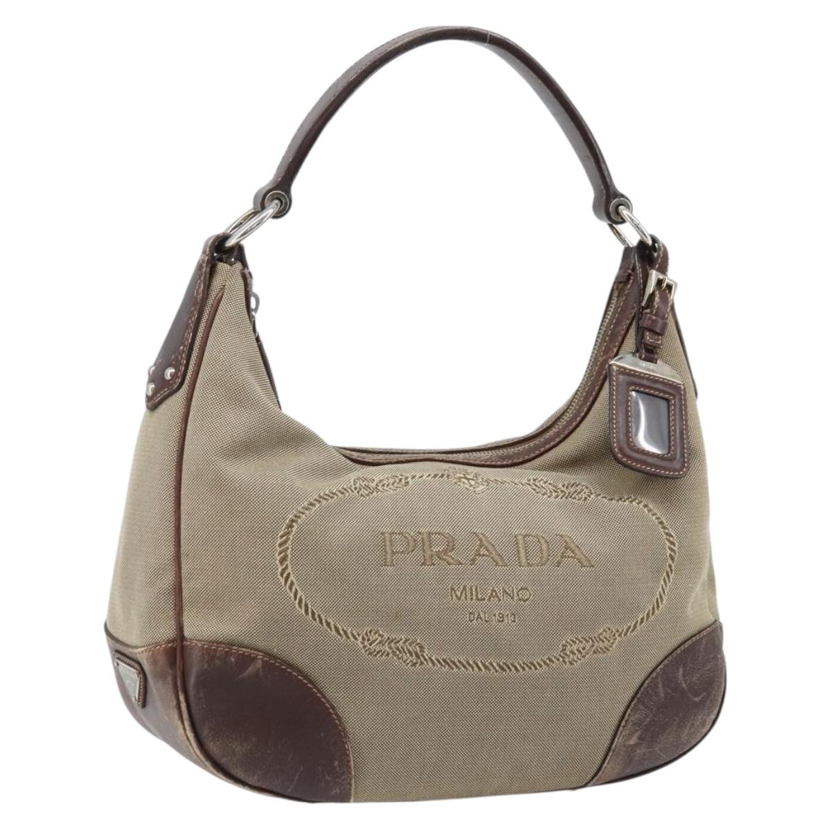 PRADA Shoulder Bag Canvas Beige Silver Auth ka3519