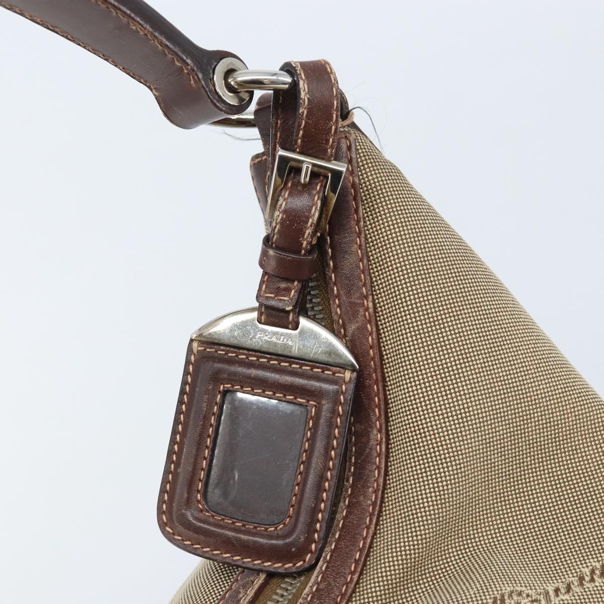 PRADA Shoulder Bag Canvas Beige Silver Auth ka3519