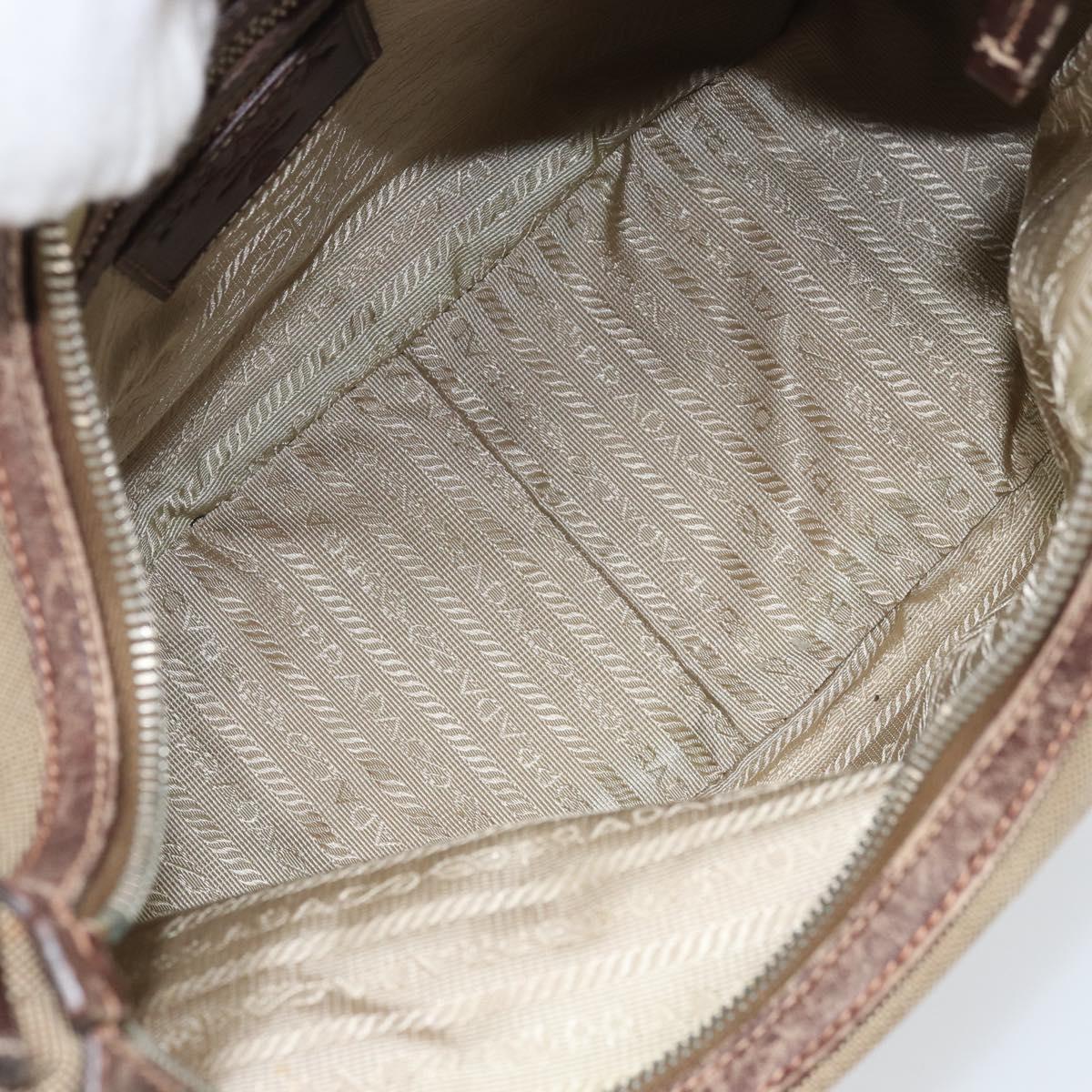 PRADA Shoulder Bag Canvas Beige Silver Auth ka3519