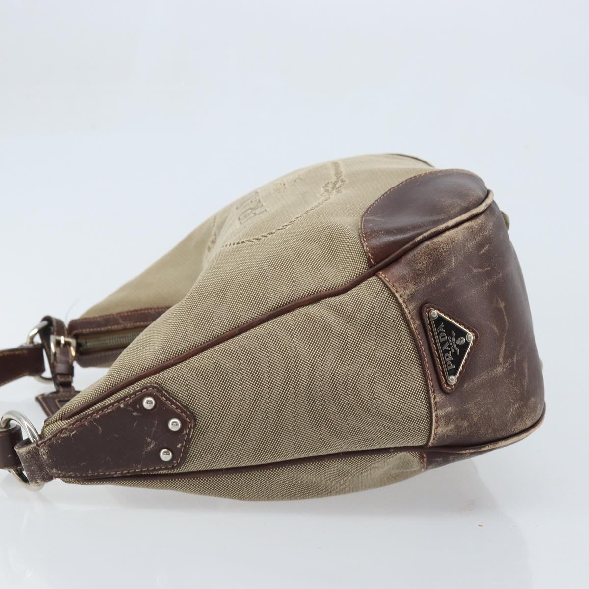 PRADA Shoulder Bag Canvas Beige Silver Auth ka3519