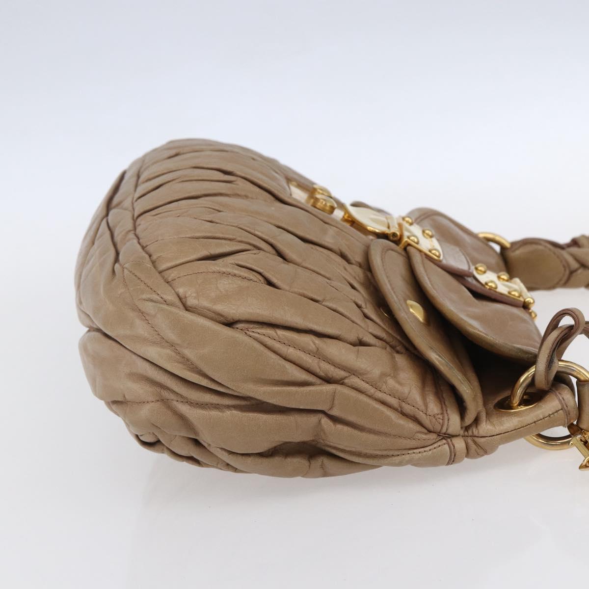 Miu Miu Matelasse Hand Bag Leather 2way Beige Gold Auth ka352