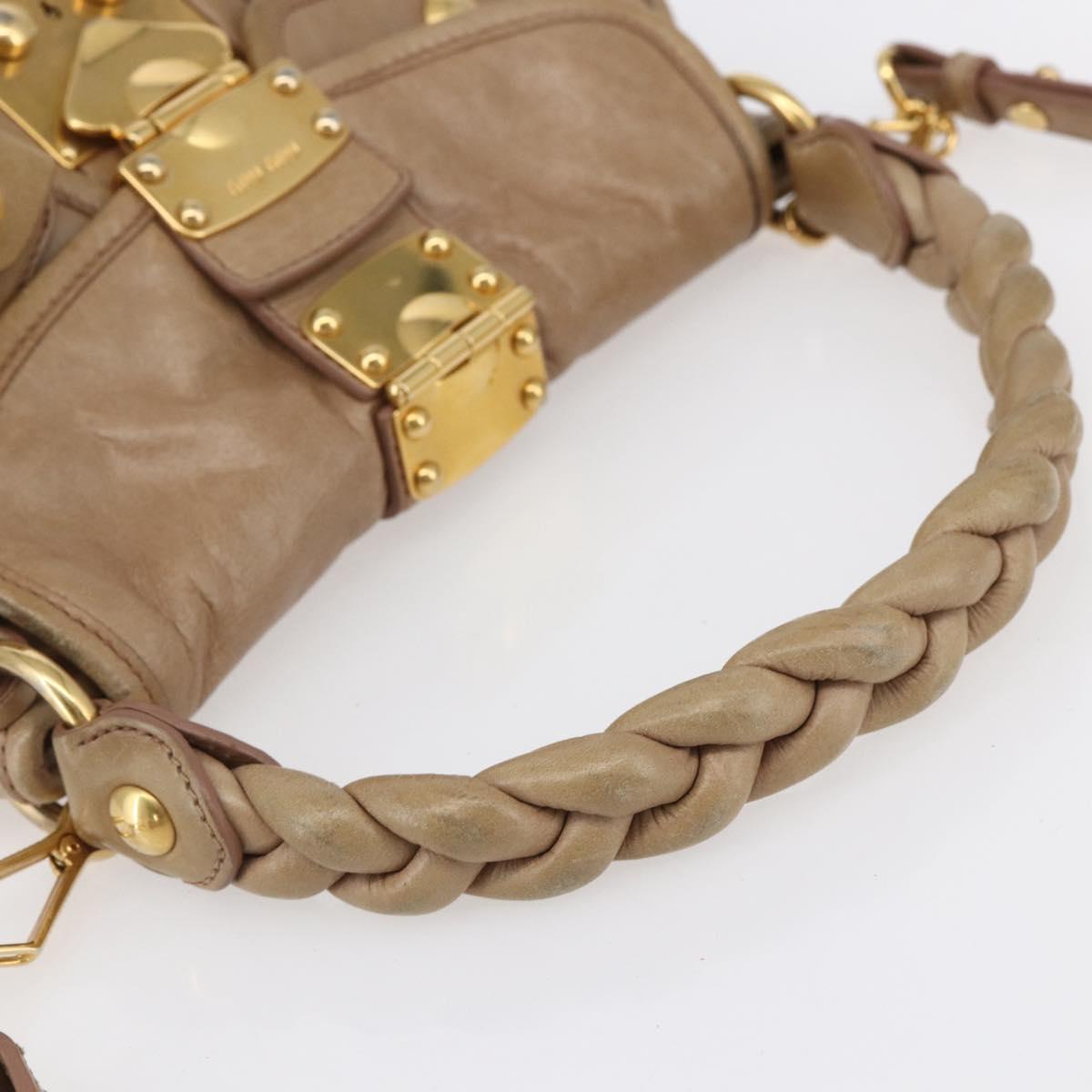 Miu Miu Matelasse Hand Bag Leather 2way Beige Gold Auth ka352