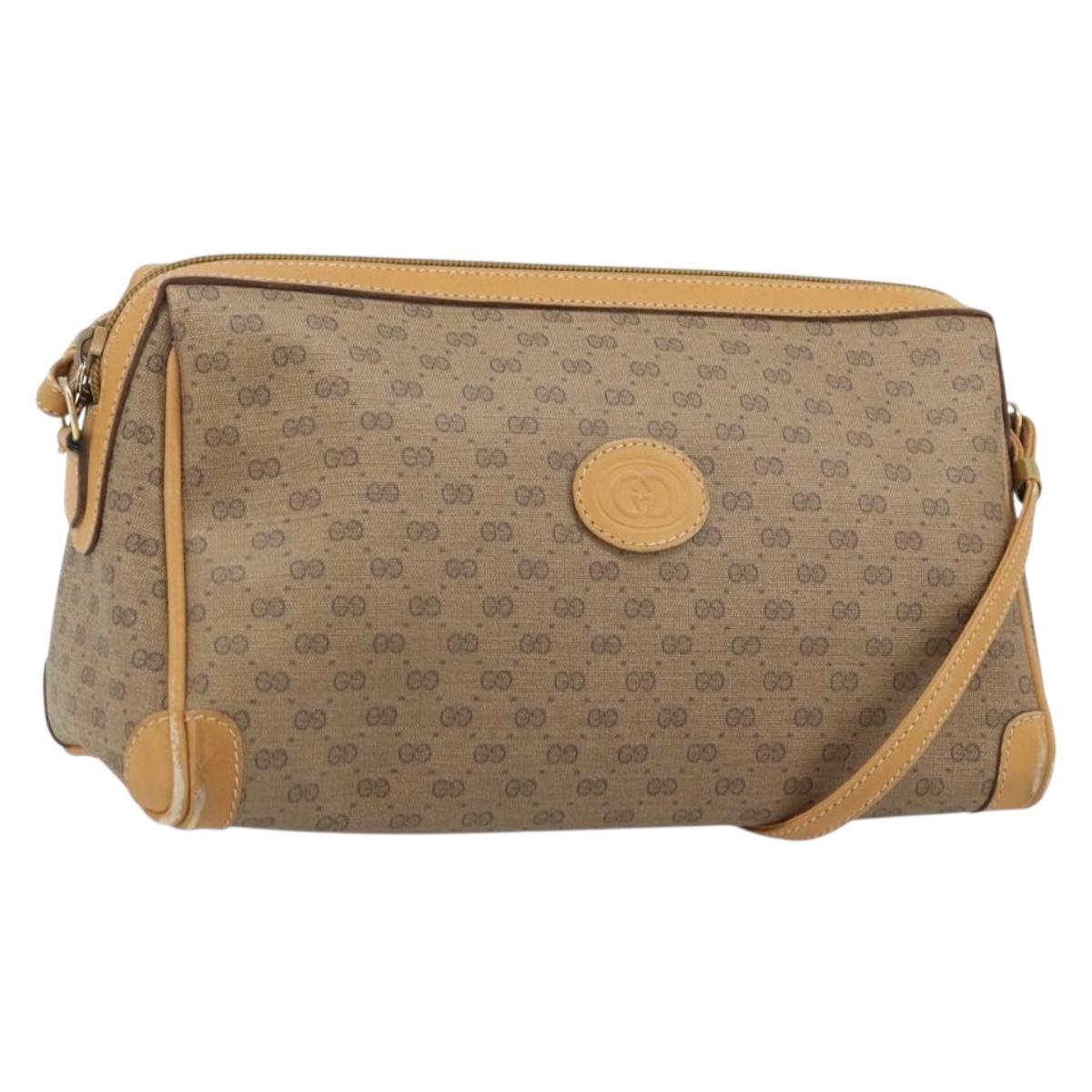 GUCCI Micro GG Supreme Shoulder Bag PVC Beige Gold Auth ka3521