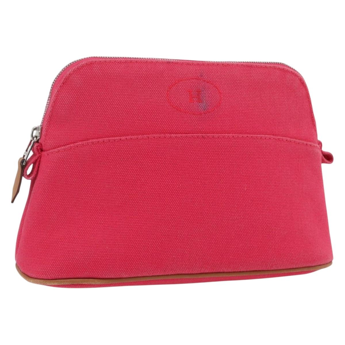 HERMES Bolide MM Pouch Canvas Red Silver Auth ka3522