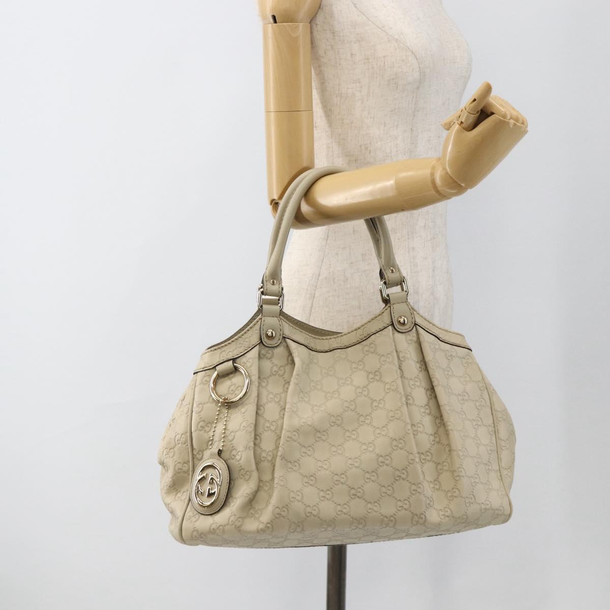 GUCCI Sukey GG Canvas Guccissima Hand Bag Leather White Gold 211944 Auth ka3525A