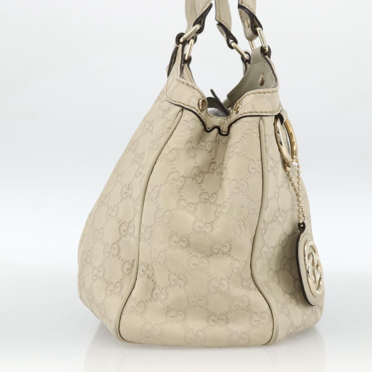 GUCCI Sukey GG Canvas Guccissima Hand Bag Leather White Gold 211944 Auth ka3525A