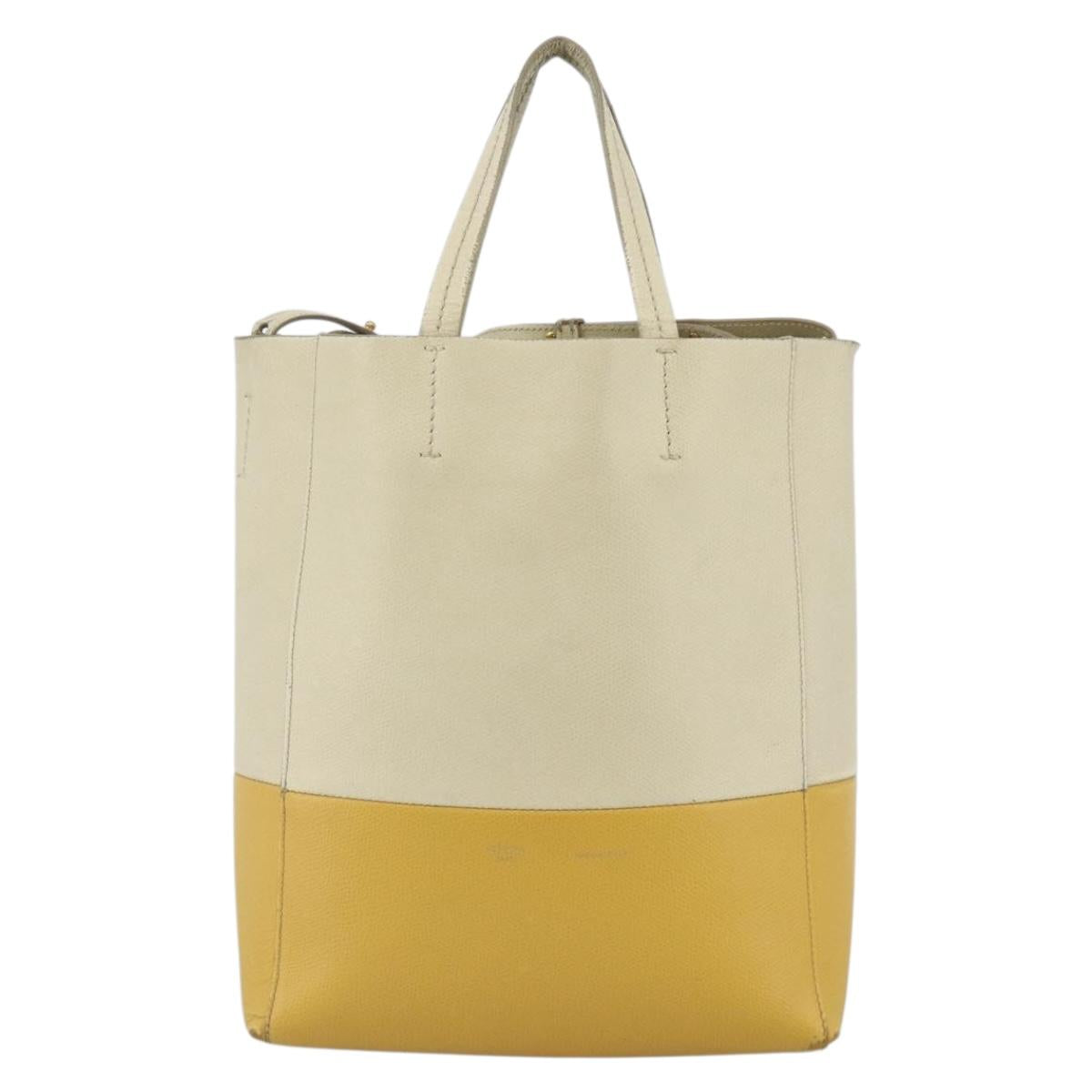 CELINE Hand Bag Leather 2way Beige Gold Auth ka3526