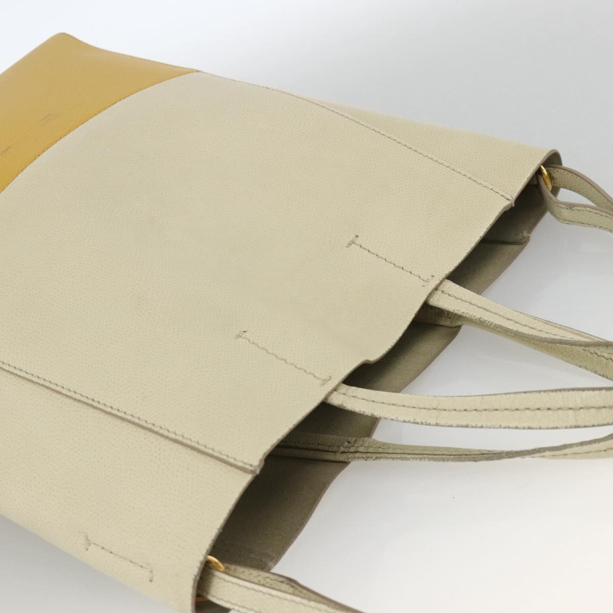 CELINE Hand Bag Leather 2way Beige Gold Auth ka3526