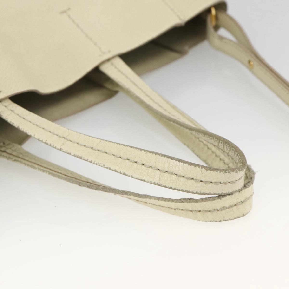 CELINE Hand Bag Leather 2way Beige Gold Auth ka3526