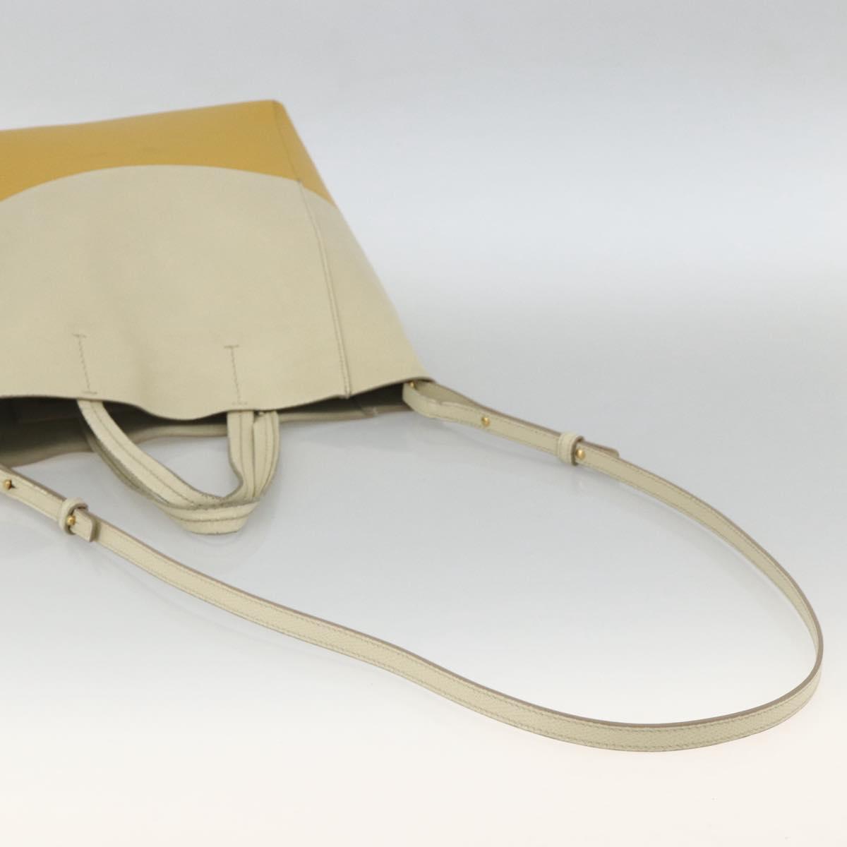 CELINE Hand Bag Leather 2way Beige Gold Auth ka3526