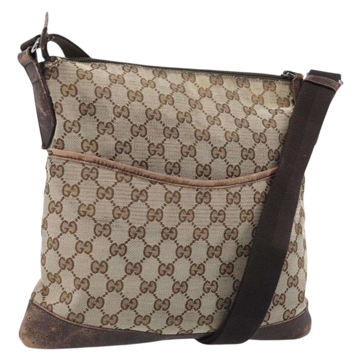 GUCCI GG Canvas Shoulder Bag Beige Silver 145857 Auth ka3527