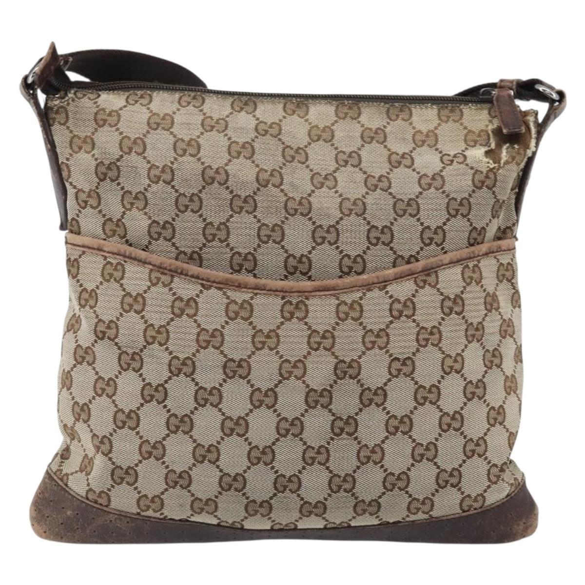 GUCCI GG Canvas Shoulder Bag Beige Silver 145857 Auth ka3527