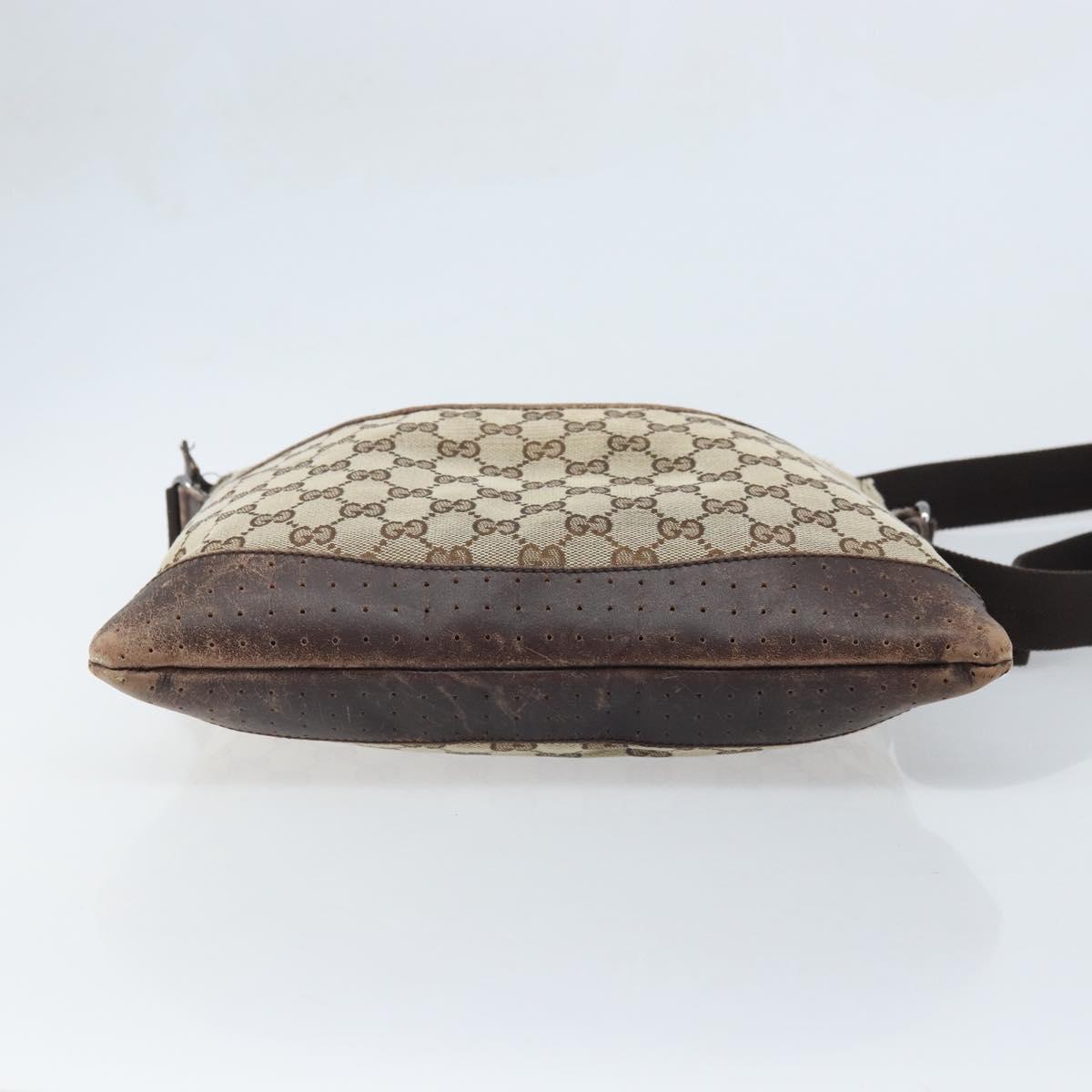 GUCCI GG Canvas Shoulder Bag Beige Silver 145857 Auth ka3527