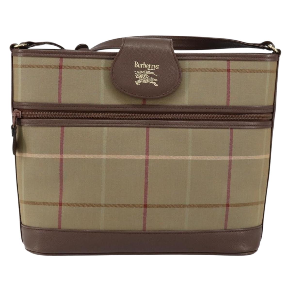 Burberrys Nova Check Shoulder Bag Canvas Beige Gold Auth ka353