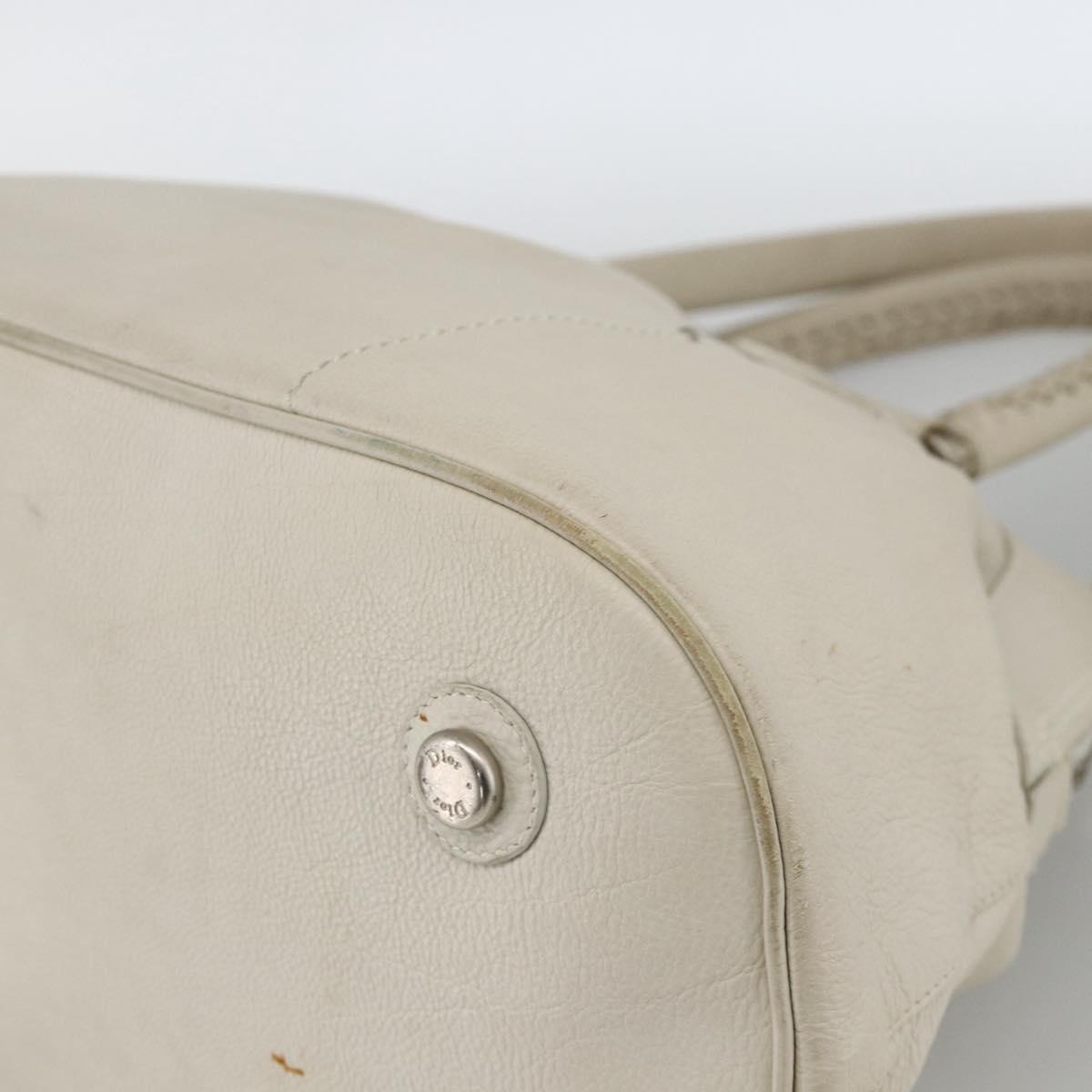 Christian Dior Shoulder Bag Leather White Silver Auth ka3530A