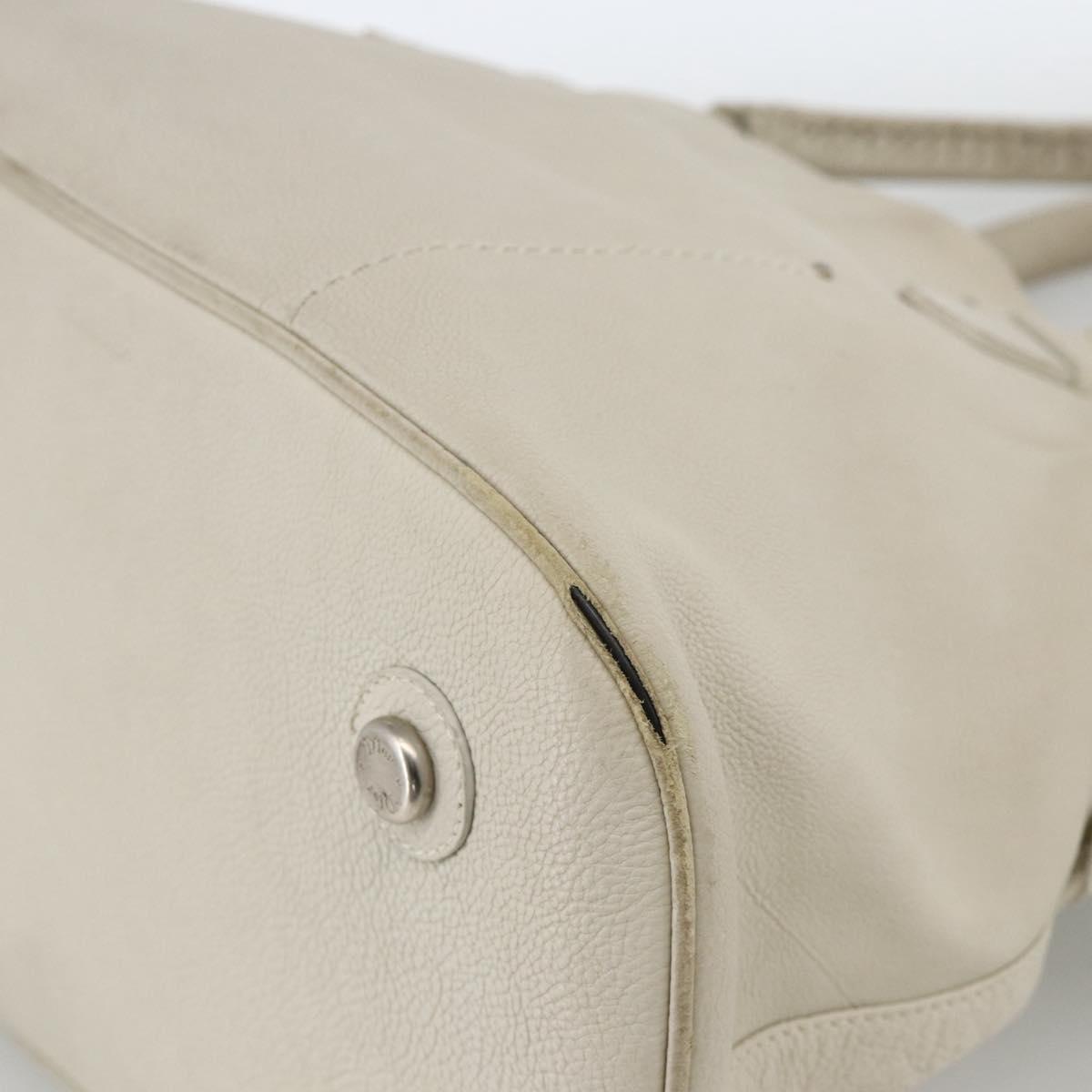 Christian Dior Shoulder Bag Leather White Silver Auth ka3530A
