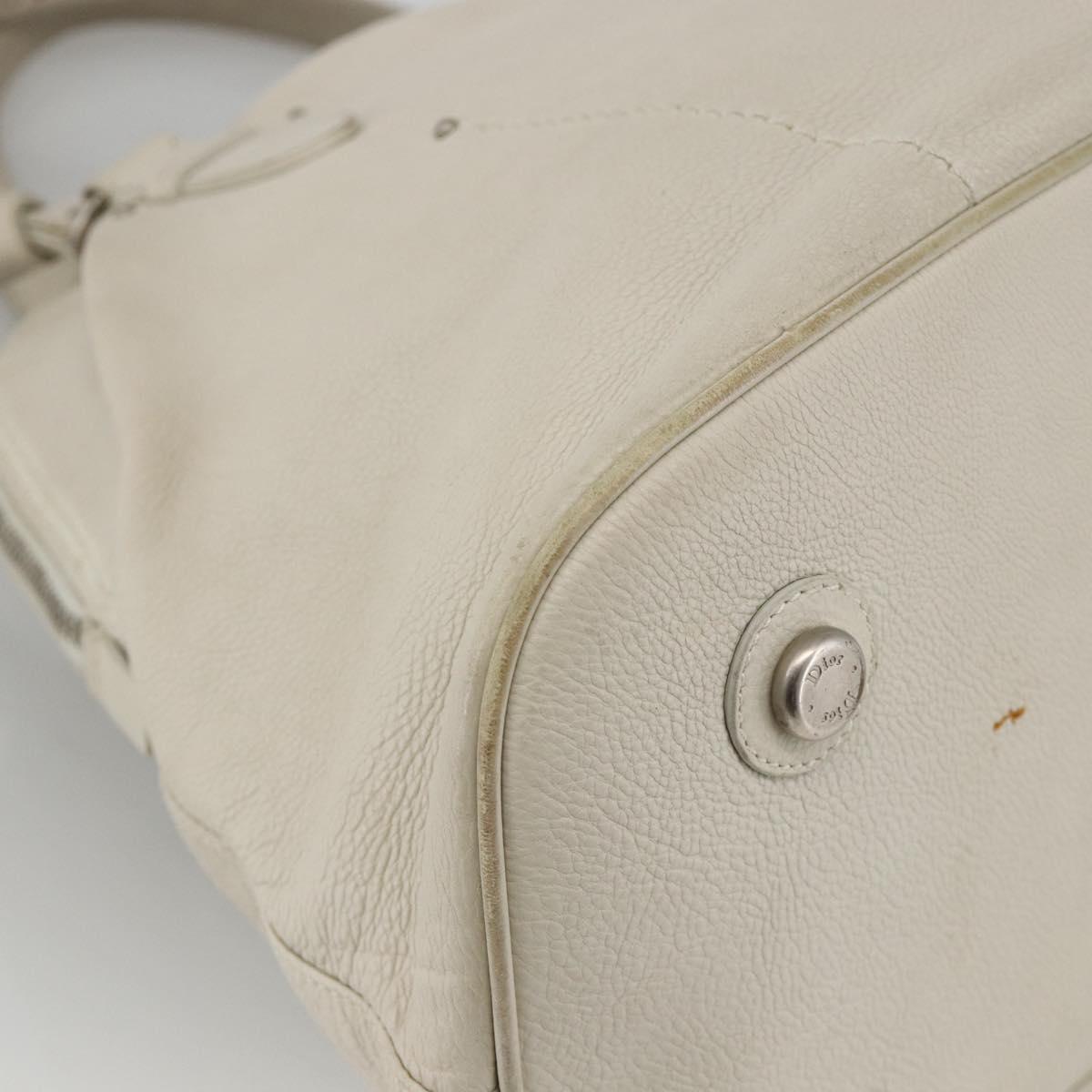 Christian Dior Shoulder Bag Leather White Silver Auth ka3530A