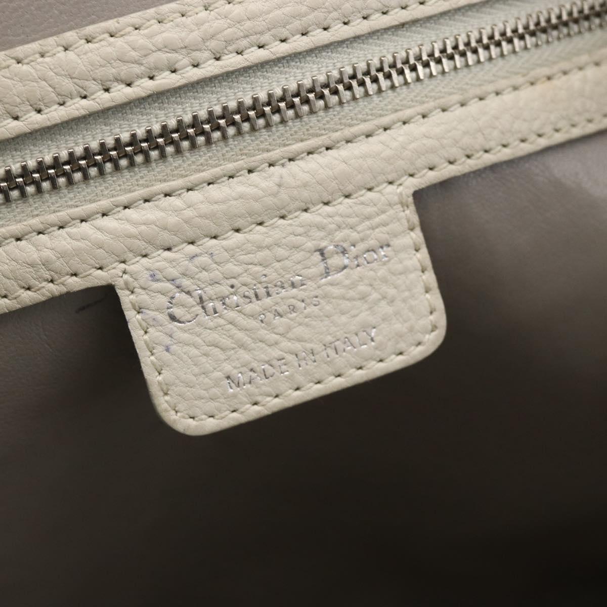 Christian Dior Shoulder Bag Leather White Silver Auth ka3530A