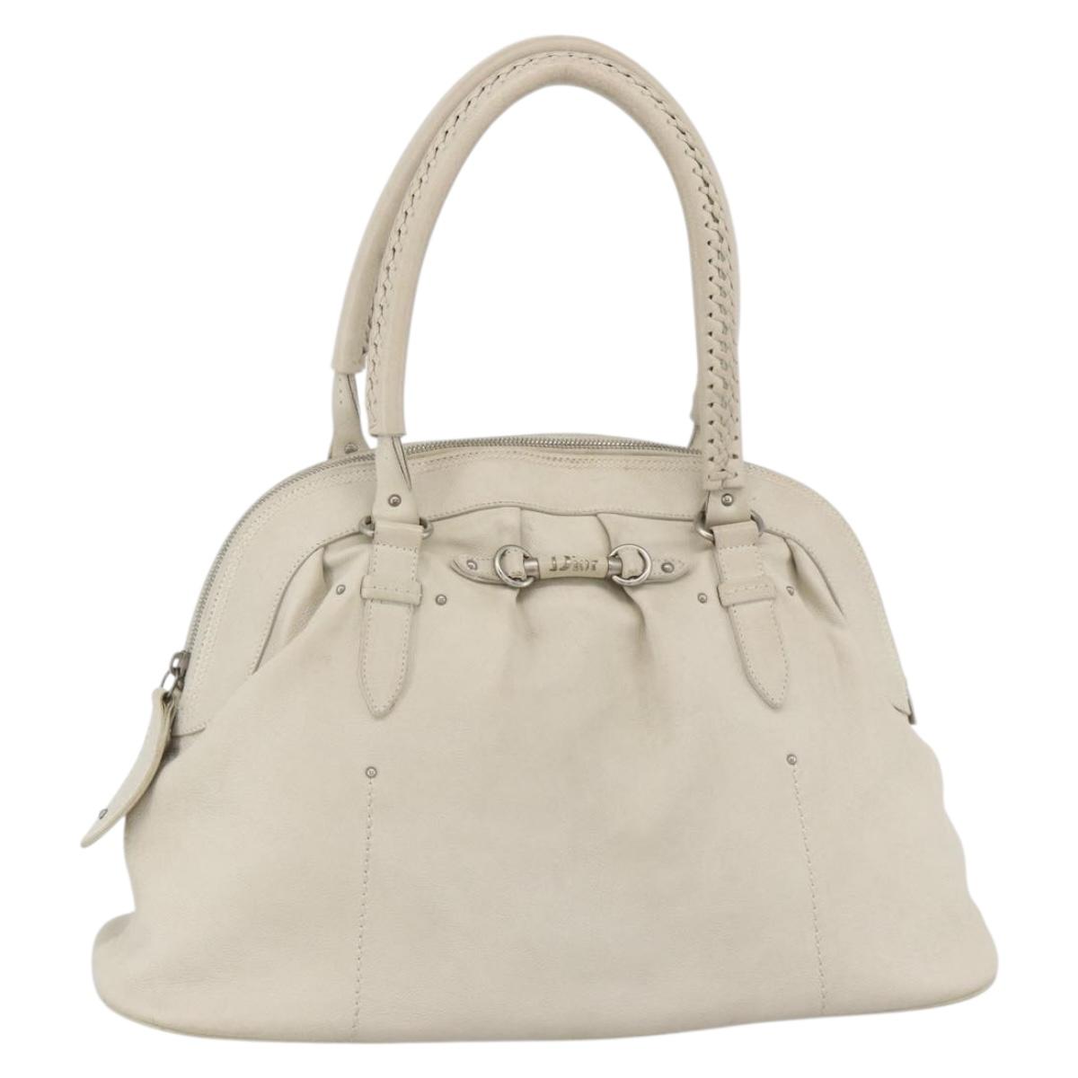 Christian Dior Shoulder Bag Leather White Silver Auth ka3530A