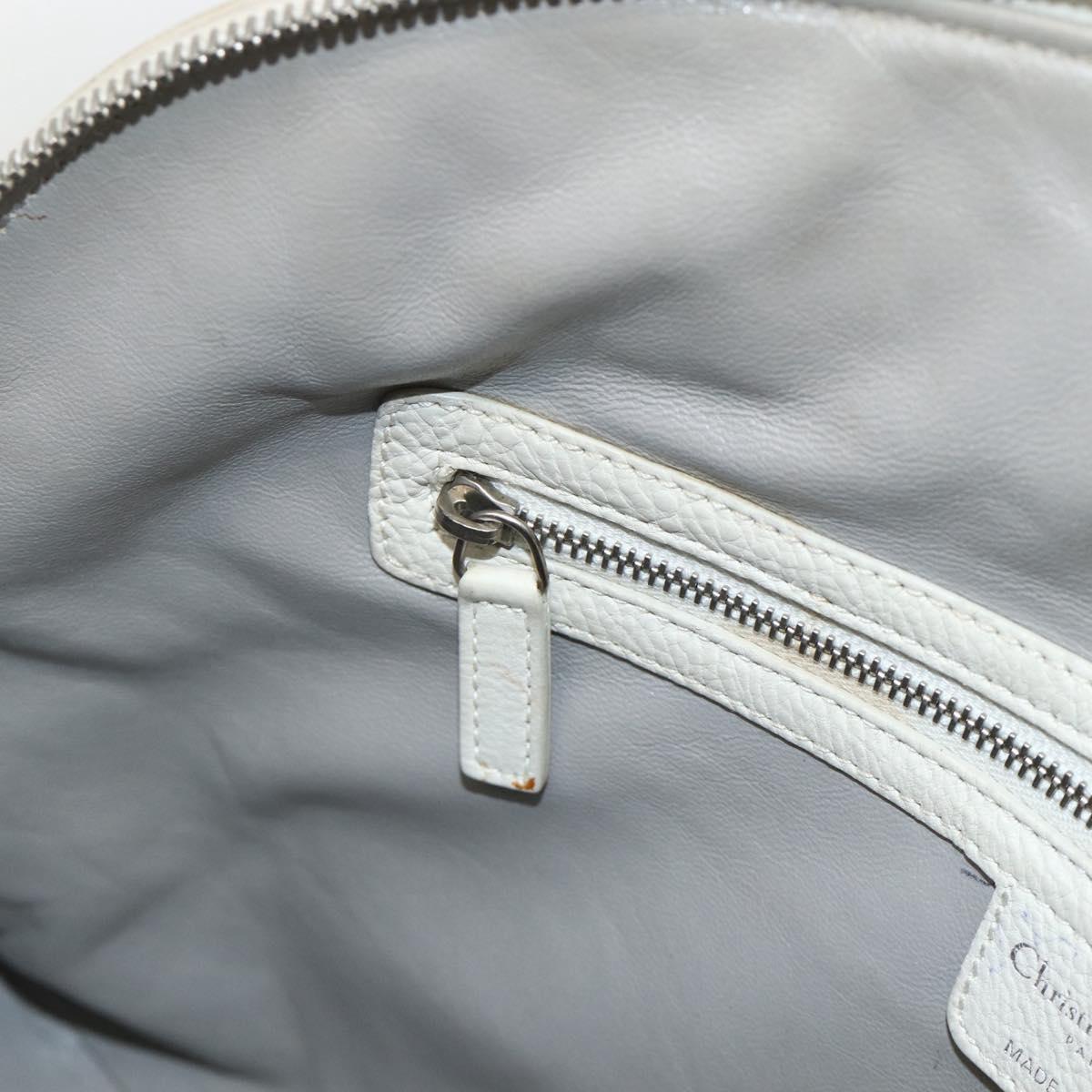 Christian Dior Shoulder Bag Leather White Silver Auth ka3530A