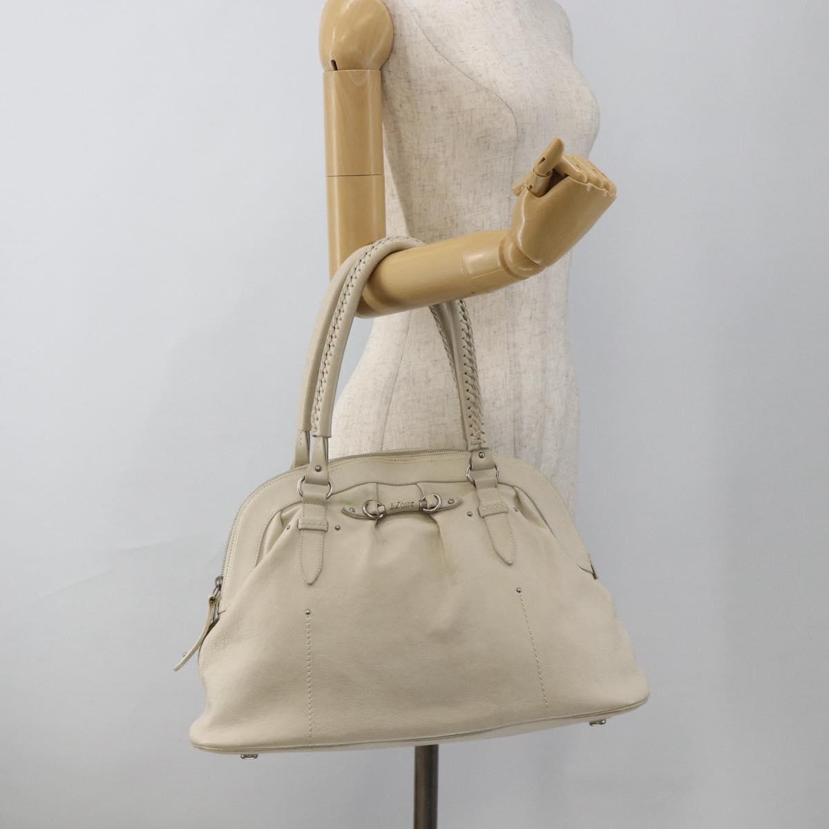 Christian Dior Shoulder Bag Leather White Silver Auth ka3530A