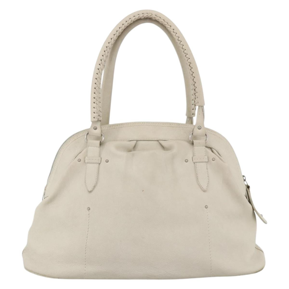 Christian Dior Shoulder Bag Leather White Silver Auth ka3530A