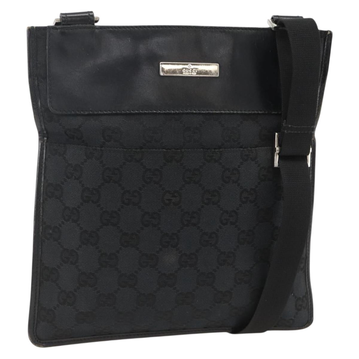 GUCCI GG Canvas Shoulder Bag Black Silver 019 0348 Auth ka3532