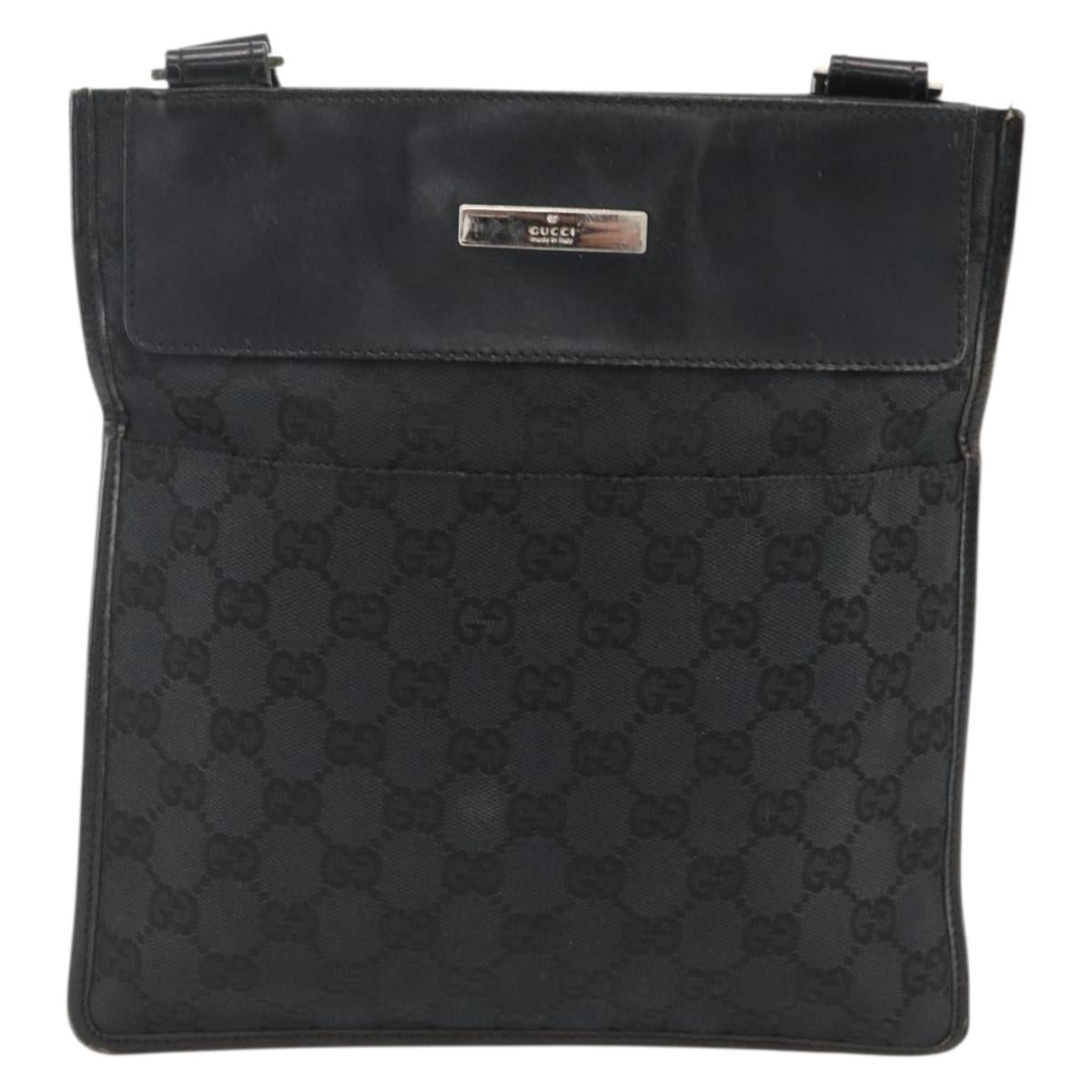 GUCCI GG Canvas Shoulder Bag Black Silver 019 0348 Auth ka3532