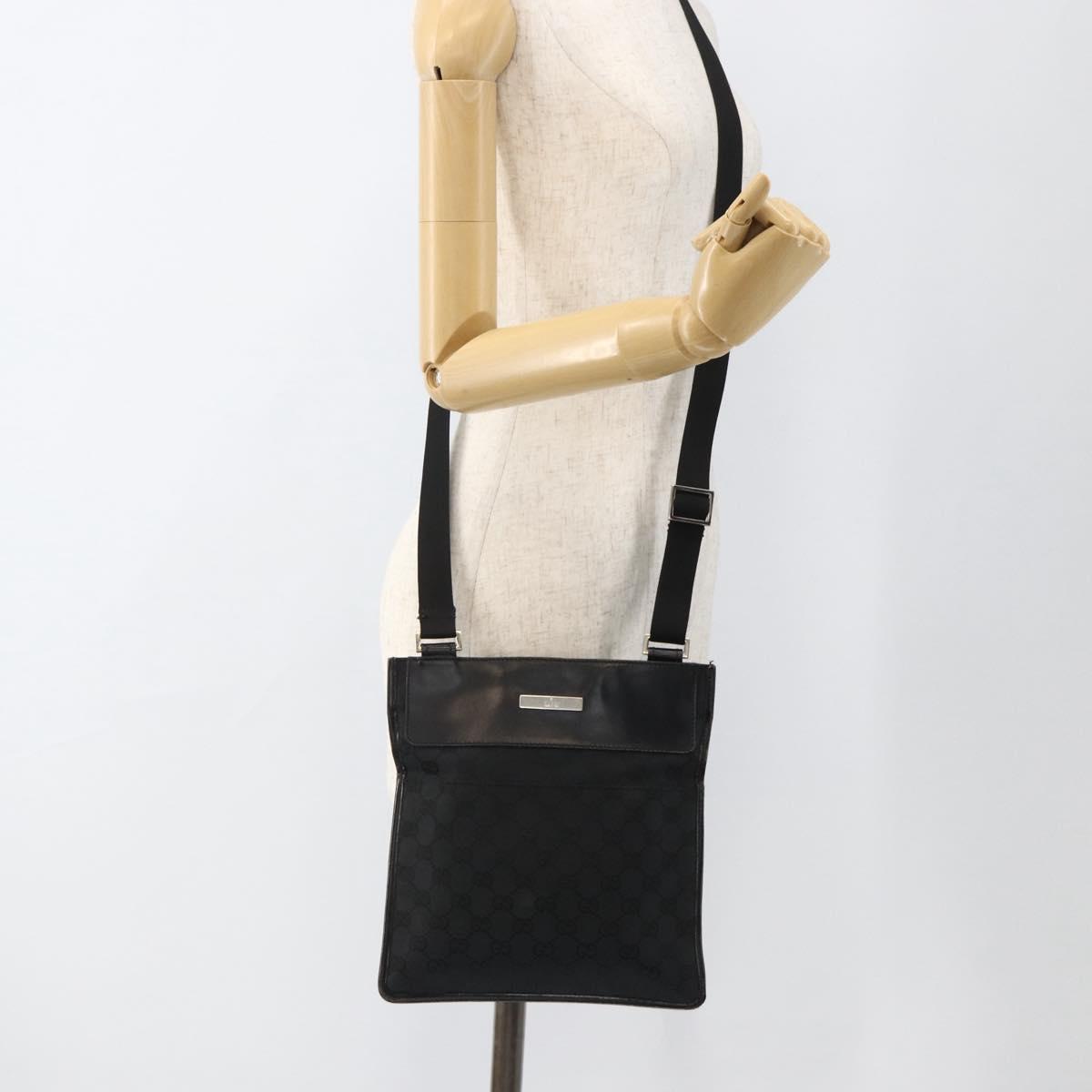 GUCCI GG Canvas Shoulder Bag Black Silver 019 0348 Auth ka3532