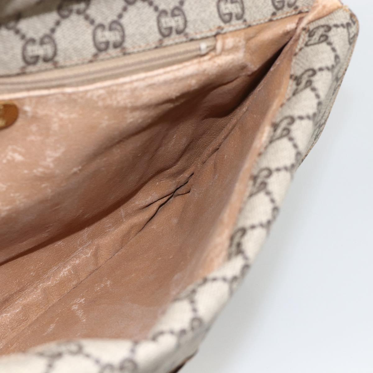 GUCCI GG Plus Supreme Clutch Bag PVC Gold Beige Auth ka3533