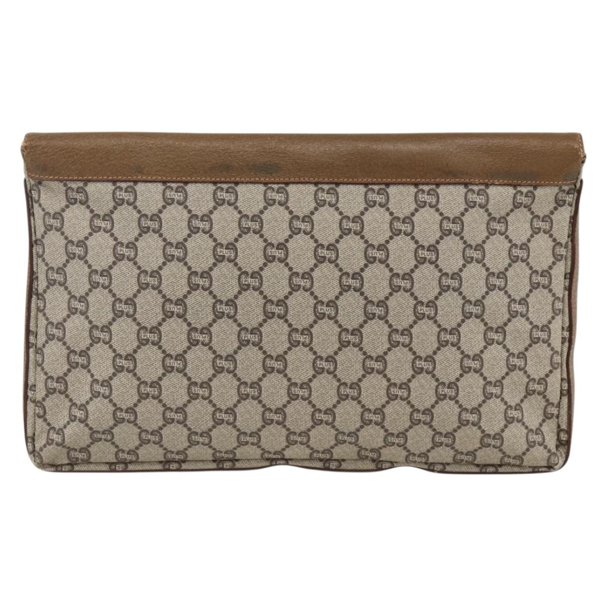 GUCCI GG Plus Supreme Clutch Bag PVC Gold Beige Auth ka3533
