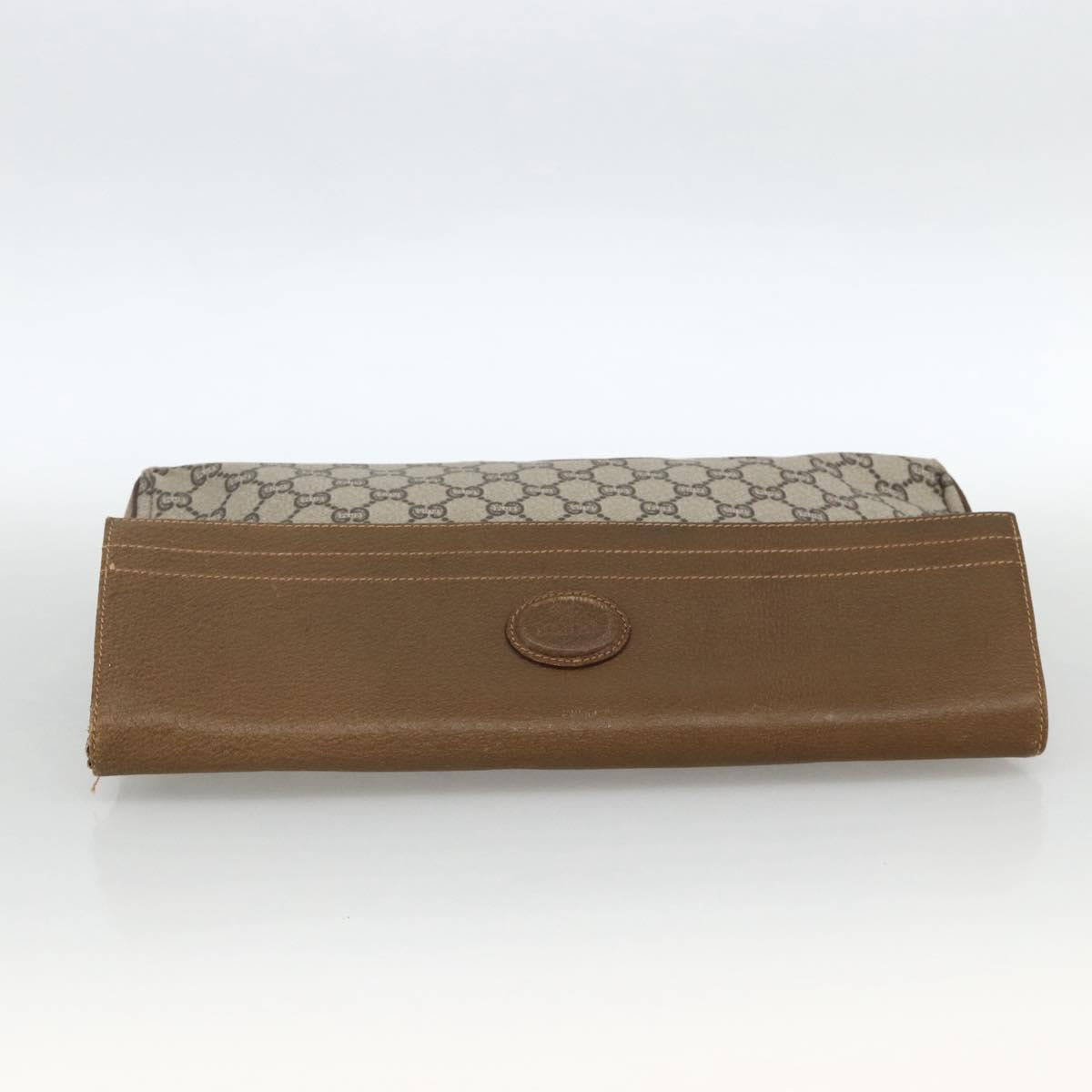 GUCCI GG Plus Supreme Clutch Bag PVC Gold Beige Auth ka3533