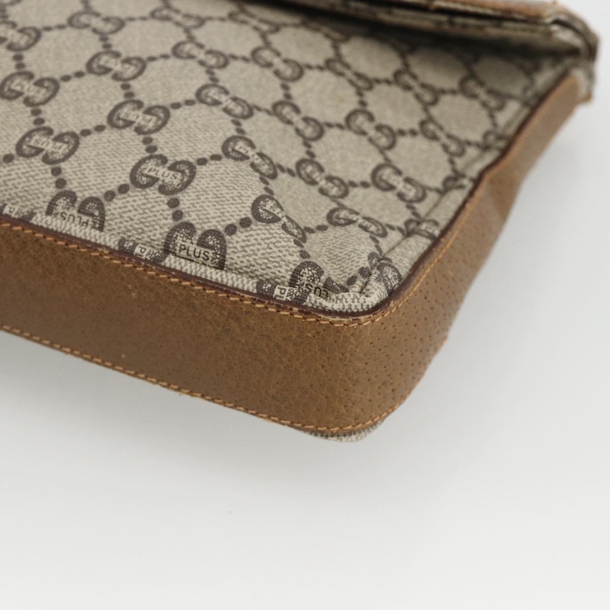 GUCCI GG Plus Supreme Clutch Bag PVC Gold Beige Auth ka3533