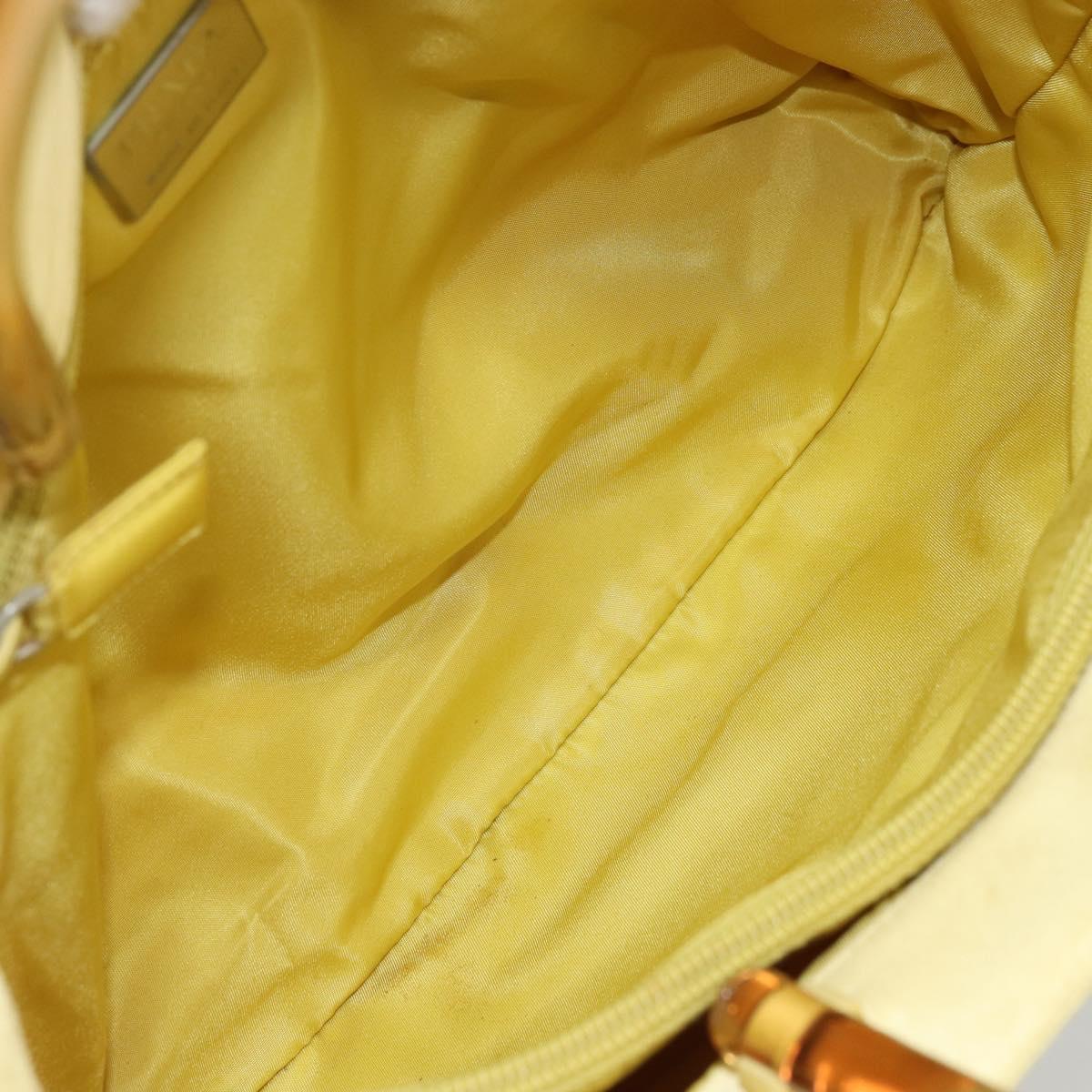 PRADA Hand Bag Satin Yellow Silver Auth ka3534