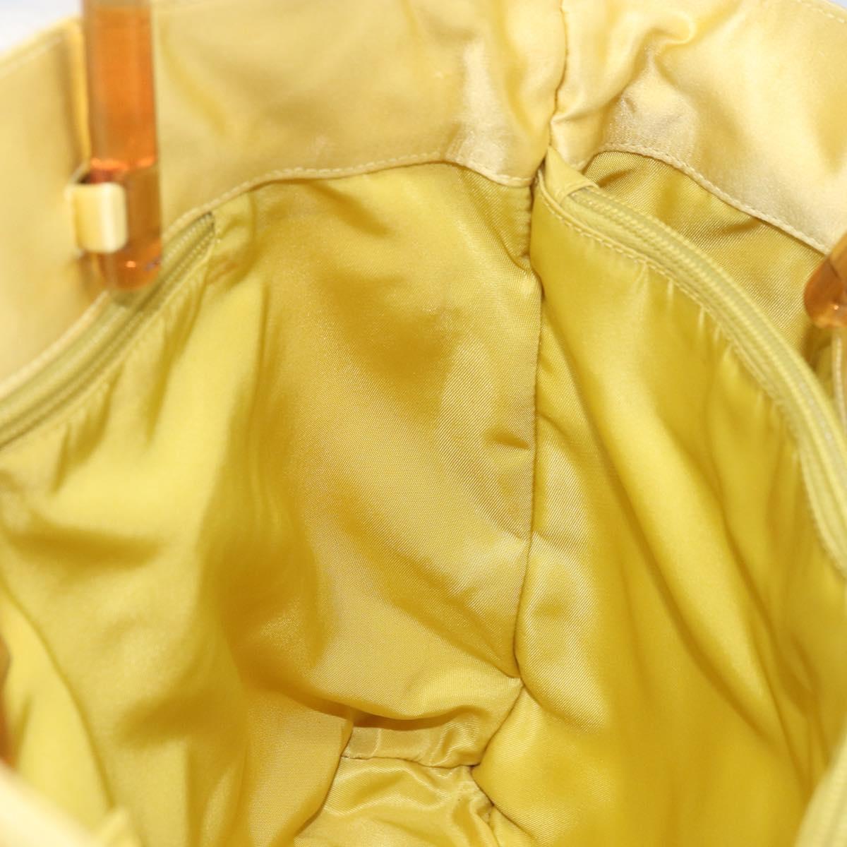 PRADA Hand Bag Satin Yellow Silver Auth ka3534