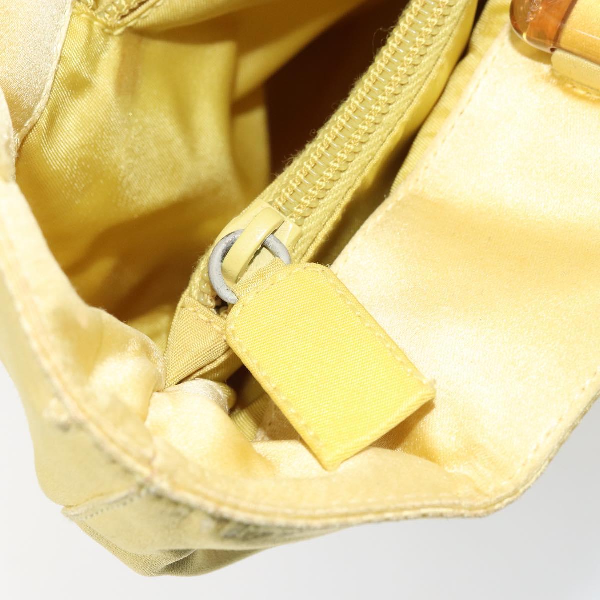 PRADA Hand Bag Satin Yellow Silver Auth ka3534
