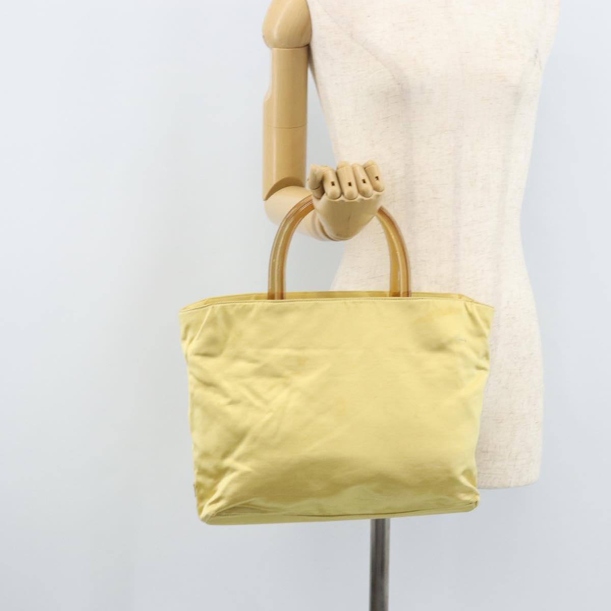 PRADA Hand Bag Satin Yellow Silver Auth ka3534