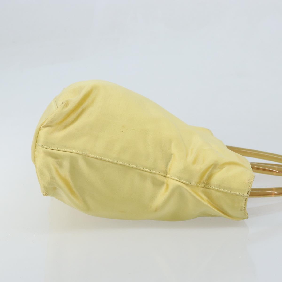 PRADA Hand Bag Satin Yellow Silver Auth ka3534