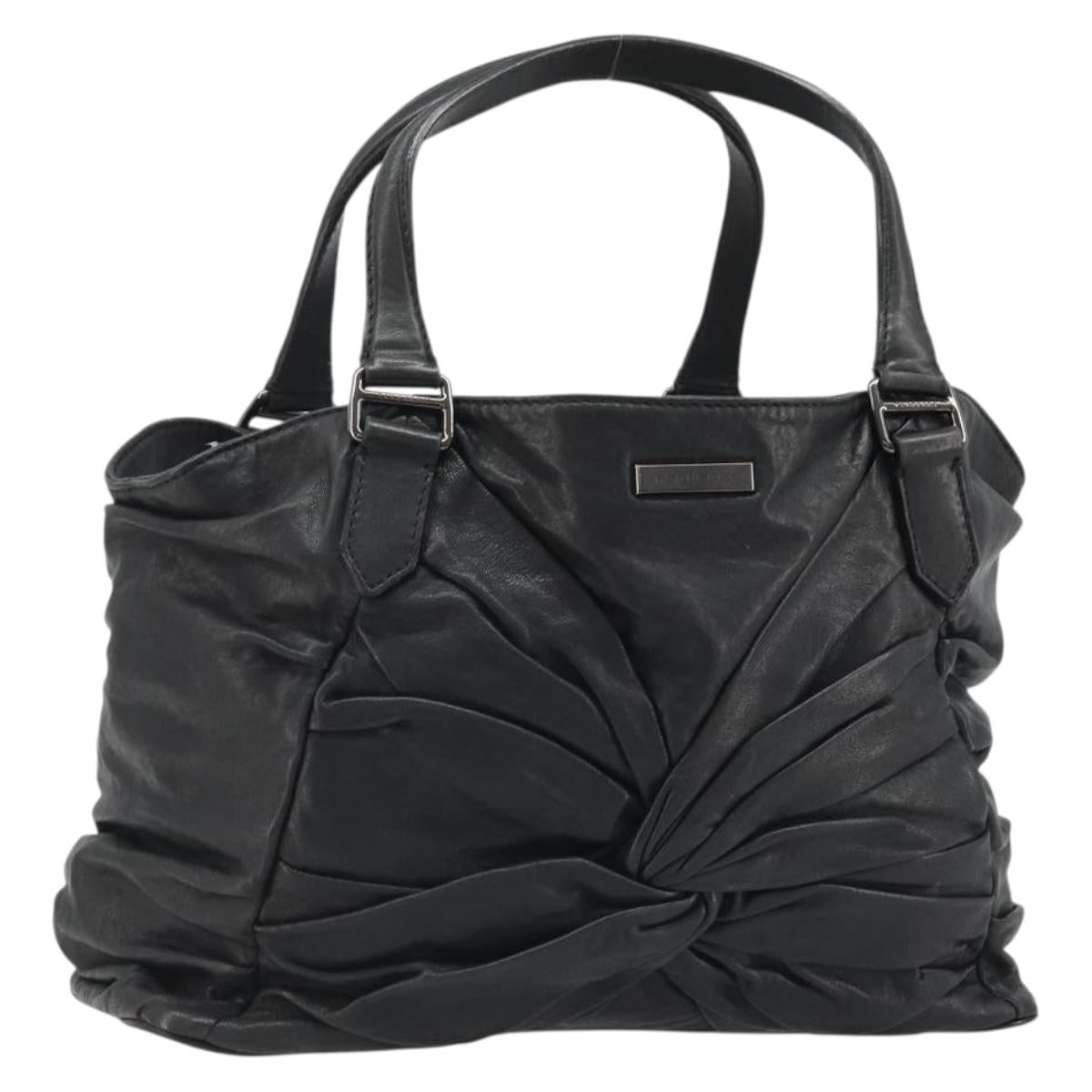 BURBERRY Hand Bag Leather Black Silver Auth ka3537