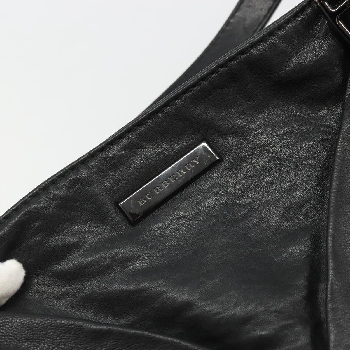 BURBERRY Hand Bag Leather Black Silver Auth ka3537