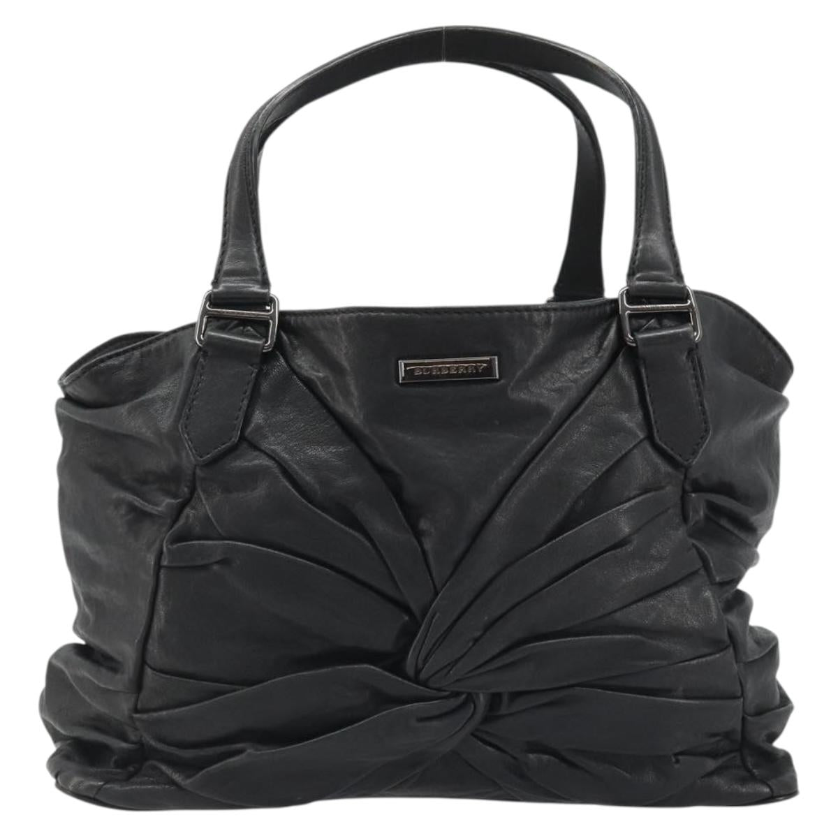 BURBERRY Hand Bag Leather Black Silver Auth ka3537