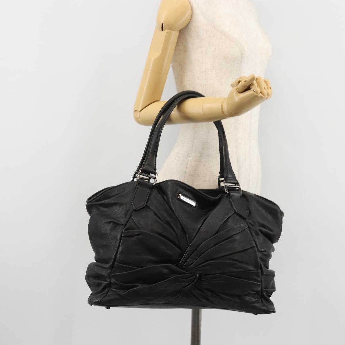 BURBERRY Hand Bag Leather Black Silver Auth ka3537