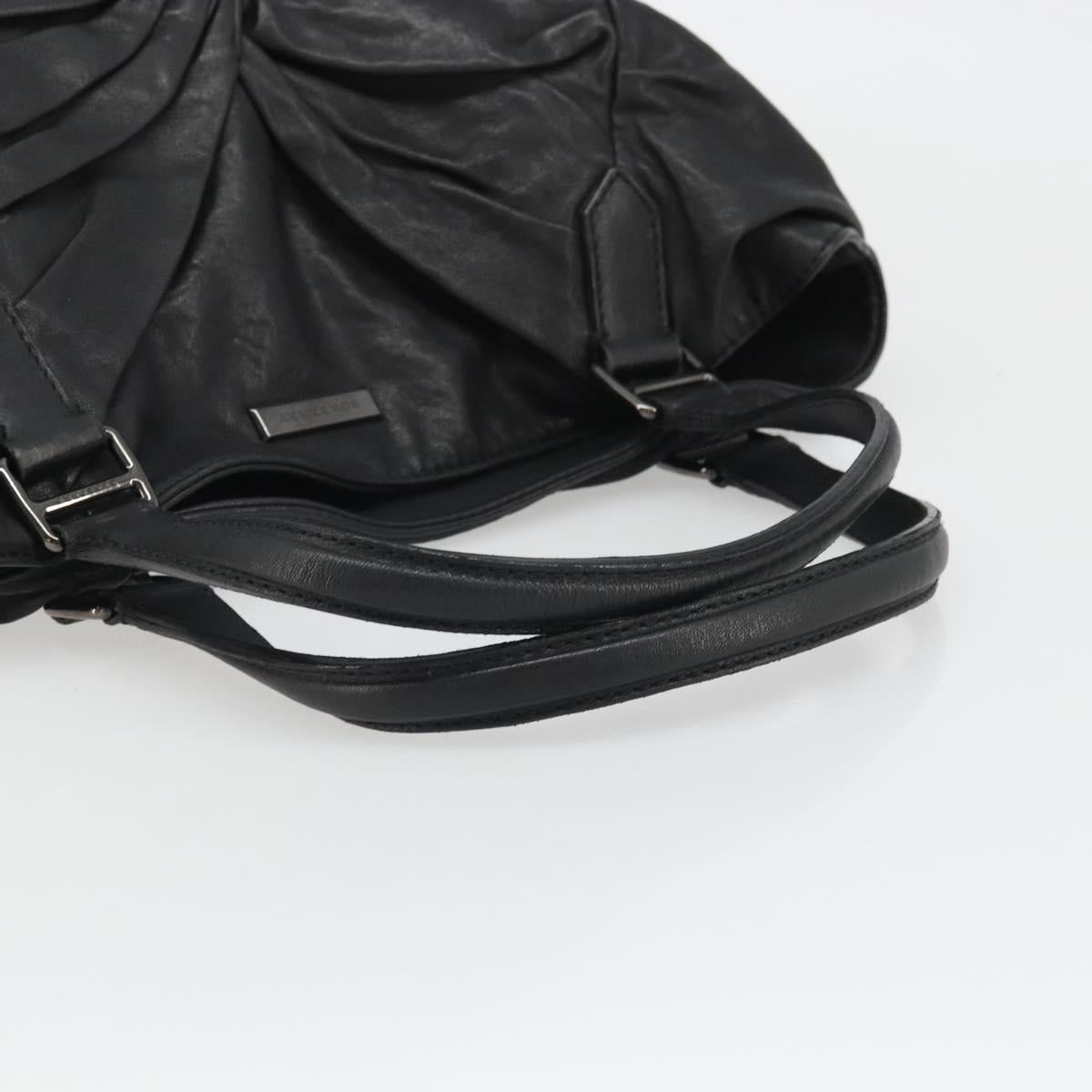 BURBERRY Hand Bag Leather Black Silver Auth ka3537